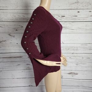 AQUA 100% Cashmere Ribbed Button-Sleeve Sweater - Medium NWT